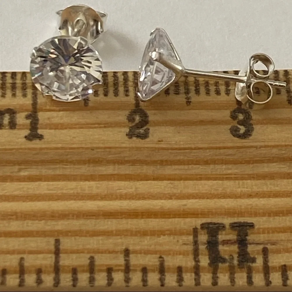 925 silver 7mm cz cubic zirconia stunning earrings - Picture 2 of 6